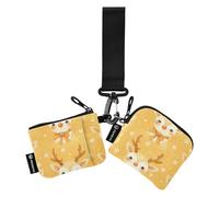 linqin Porta carte di credito da donna, sottile, staccabile, con portachiavi, per donne e ragazze, 2 pezzi, Piccolo volto di renna giallo, 1 size