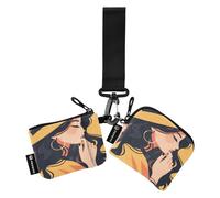 linqin Portafogli da donna con doppio cinturino da polso giallo pesca da donna, dimensioni compatte, con cerniera, portamonete con tasca con cerniera, per donne e ragazze, confezione da 2, Femmina