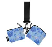 linqin Portafogli da donna con fiori blu, porta carte di credito, sottile, piatto, portamonete, con cerniera, portamonete, per signore e ragazze, 2 pezzi, Fiori blu., 1 size