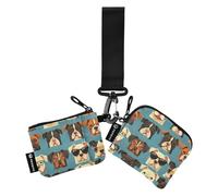 linqin Portafogli da polso doppio con volto di cani blu da donna, porta biglietti da visita alla moda con portachiavi, per uomini e donne, confezione da 2, Cani Viso Blu, 1 size