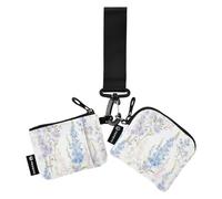 linqin Portafogli doppi da donna con fiori azzurri e rosa, custodie per carte d'identità minimaliste, con tasca con cerniera, per donne e uomini, confezione da 2, Fiori azzurri e rosa, 1 size