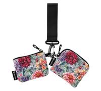 linqin Portafogli per carte d'identità da donna, con motivo floreale, colore grigio, sottile, portatile, con portachiavi, per uomini e donne, confezione da 2, Fiori Grandi Grigio, 1 size