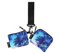 linqin Portafogli portamonete da donna viola scuro con citta e alberi, mini portafoglio alla moda con cerniera da polso con tasca con cerniera, per donne e ragazze, confezione da 2, Città e alberi