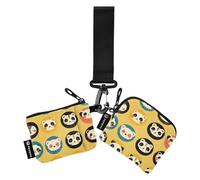 linqin Portamonete da donna carino con faccine di animali, piccolo portafoglio staccabile da polso portachiavi con cinturino da polso per uomini e donne, confezione da 2, Simpatici volti di animali, 1