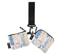 linqin Portamonete da donna con fiori rosa e blu, piccolo porta carte d'identità portatile, con cinturino da polso, per signore e ragazze, 2 pezzi, Fiori Rosa Blu, 1 size