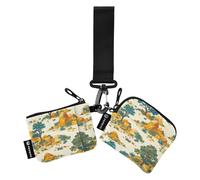 linqin Portamonete da donna con pietre gialle con alberi verdi, porta carte di credito, carino e alla moda, portachiavi con portachiavi, per signore e ragazze, 2 pezzi, Alberi Verdi Pietre Gialle, 1