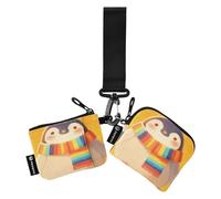 linqin Portamonete da donna con pinguino in stile fumetto arcobaleno, porta carte di credito, portamonete portatile, con tasca con cerniera, per donne e uomini, confezione da 2, Pinguino Arcobaleno
