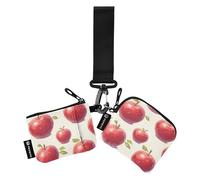 linqin Red Apple - Portafoglio doppio da polso da donna, piccolo, staccabile, per biglietti da visita, con cinturino da polso, per lavoro, viaggi, confezione da 2, Mele Rosse, 1 size