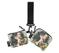 linqin Splendido portamonete da donna porta carte d'identità sottile piatto con cinturino da polso per lavoro e viaggi, 2 pezzi, Donna Splendida, 1 size