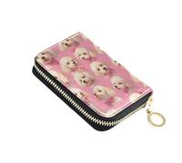 linqin Sweet Dogs Face Blush Mini Card Case per On-the-Go RFID Blocco PU Pelle 2 tasche portamonete Uso quotidiano