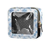 linqin Trousse da viaggio in pelle con cerniera, impermeabile, trasparente, motivo a quadretti, colore blu fiordaliso, taglia unica, Plaid Blu Fiordaliso, 1 size
