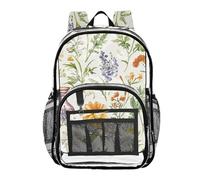 linqin Wildflowers and Plants Zaini per la scuola trasparenti per bambini borsa per libri trasparente per ragazze borse trasparenti resistenti all'usura, fiori selvatici, 1 dimensione, Fiori e piante