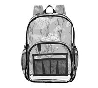 linqin Zaini trasparenti floreali estetici per la scuola per bambini borsa trasparente per libri con tasca laterale borsa pesante trasparente, fiori estetici, taglia unica, Fiori estetici, 1 size