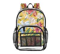 linqin Zaini trasparenti gialli con fiori giglio per la scuola per bambini borsa per libri trasparente per ragazze adolescenti confezione posteriore in PVC trasparente, giglio floreale giallo, taglia
