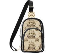 linqin Zaino a tracolla trasparente da uomo con tasca frontale con cerniera | Cinghia in cotone per tutte le stagioni, uso quotidiano, compatto ed elegante, veliero vintage oceano