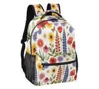 linqin Zaino da viaggio multi tasca con fiori selvatici e farfalle color crema S, Ape Farfalla Fiore Di, Small, Zaino