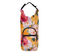 linqin Zaino funzionale con coulisse con tasche e porta bottiglia d'acqua con peonie arancioni e rosa, adatto per bottiglie da 60/61/81/1134 ml