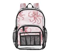 linqin Zaino trasparente in PVC trasparente con tasca laterale, motivo polpi rosa, 1 taglia, Carini polpi rosa, Taille unique