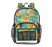 linqin Zaino trasparente per bambini con girasoli retrò per scuola borsa trasparente con tasca laterale borsa trasparente resistente all'usura, girasoli retrò, 1 dimensione, Girasoli retrò, 1 size