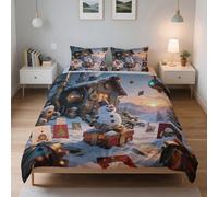 LinQton Set di biancheria da letto con copripiumino natalizio, 3 pezzi, motivo omino di pan di zenzero, in poliestere, con 2 federe, per letto a tema natalizio e invernale, decorazione per camera da