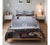 LinQton Set di biancheria da letto Merry Christmas, 3 pezzi, copripiumino natalizio con fiocco di neve, tema invernale, con 2 federe, decorazione per la stanza, a tema natalizio rosso e verde, regalo