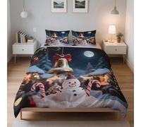 LinQton Set di biancheria da letto Merry Christmas, 3 pezzi, copripiumino natalizio con fiocco di neve, tema invernale, con 2 federe, decorazione per la stanza, a tema natalizio, regalo di Natale
