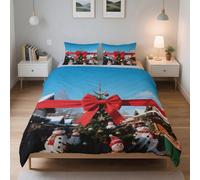 LinQton Set di biancheria da letto natalizia, 3 pezzi, con 2 federe, in poliestere, a tema natalizio, decorazione per le vacanze, per donne, uomini, bambini e famiglie (stile 14, matrimoniale)