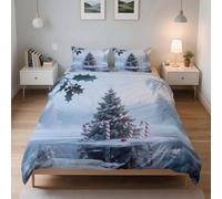 LinQton Set di biancheria da letto natalizia, 3 pezzi, con 2 federe, in poliestere, a tema natalizio, decorazione per le vacanze, per donne, uomini, bambini e famiglie (stile 11, matrimoniale)