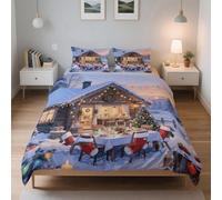 LinQton Set di biancheria da letto natalizia, 3 pezzi, con 2 federe, in poliestere, a tema natalizio, decorazione per donne, uomini, bambini e famiglie (stile 15, singolo)