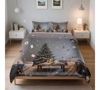 LinQton Set di biancheria da letto natalizia, 3 pezzi, con 2 federe, in poliestere, a tema natalizio, decorazione per donne, uomini, bambini e famiglie (stile 2, singolo)