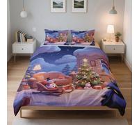 LinQton Set di biancheria da letto natalizia, 3 pezzi, con 2 federe, in poliestere, a tema natalizio, decorazione per le vacanze, per donne, uomini, bambini e famiglie (stile 13, matrimoniale)