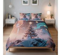 LinQton Set di biancheria da letto natalizia, 3 pezzi, con 2 federe, in poliestere, a tema natalizio, decorazione per le vacanze, per donne, uomini, bambini e famiglie (stile 10, matrimoniale)