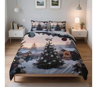 LinQton Set di biancheria da letto natalizia, 3 pezzi, con 2 federe, in poliestere, a tema natalizio, decorazione per donne, uomini, bambini e famiglie (stile 1, matrimoniale)