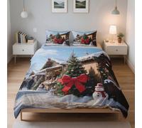 LinQton Set di biancheria da letto natalizia, 3 pezzi, con 2 federe, in poliestere, a tema natalizio, decorazione per donne, uomini, bambini e famiglie (stile 6, singolo)