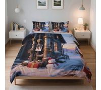 LinQton Set di biancheria da letto natalizia, 3 pezzi, motivo omino di pan di zenzero, in poliestere, con 2 federe, per letto singolo, matrimoniale, king size, decorazione per camera da letto a tema