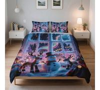 LinQton Set di biancheria da letto natalizia, 3 pezzi, motivo omino di pan di zenzero, in poliestere, con 2 federe, per letto singolo, matrimoniale, king size, decorazione per camera da letto a tema