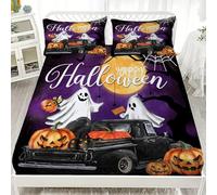 LinQton Set di lenzuola con angoli, in microfibra, motivo fantasma, zucca, gatto nero, pipistrello, set di biancheria da letto per Halloween, decorazione per la casa, regalo, con 2 federe (stile 2