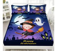 LinQton Set di lenzuola con angoli, in microfibra, motivo fantasma, zucca, gatto nero, pipistrello, stile Halloween, decorazione per la casa, regalo, con 2 federe (stile 9, matrimoniale piccolo)