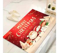 LinQton Zerbino natalizio, con Babbo Natale, pupazzo di neve, albero e scritta "Merry Christmas", zerbino di benvenuto per interni ed esterni, corridoio, cucina, bagno, decorazione per la casa (150 x