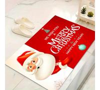 LinQton Zerbino natalizio con Babbo Natale, pupazzo di neve, albero e scritta "Merry Christmas", zerbino di benvenuto per interni ed esterni, corridoio, cucina, bagno, decorazione per la casa (colore