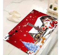 LinQton Zerbino natalizio con Babbo Natale, pupazzo di neve, albero e scritta "Merry Christmas", zerbino di benvenuto per interni ed esterni, corridoio, cucina, bagno, decorazione per la casa (colore