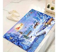 LinQton Zerbino natalizio, con Babbo Natale, pupazzo di neve, albero e scritta "Merry Christmas", zerbino di benvenuto per interni ed esterni, corridoio, cucina, bagno, decorazione per la casa (150 x