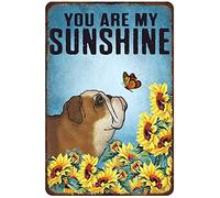 LINQWkk Targa rustica retrò in metallo con bulldog inglese farfalla fiore You are my sunshine dog lover novità 20,3 x 30,5 cm metallo poster da parete divertente uomo caverna bella targa da parete