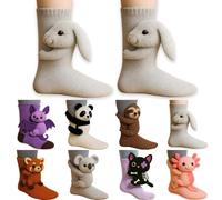 LinRim Calzini morbidi da donna, morbidi e soffici, in maglia 3D, con animali, per dormire, per ragazze, caldi, invernali, morbidi, coniglio, Taglia unica