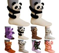 LinRim Calzini morbidi da donna, morbidi e soffici, in maglia 3D, con animali, per dormire, per ragazze, caldi, invernali, morbidi, panda, Taglia unica