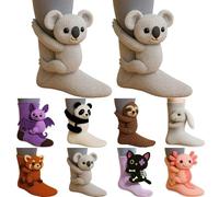 LinRim Calzini termici da donna in maglia 3D con animali, traspiranti, per la casa, per la casa, per le ragazze, come regalo di Natale, per le donne, koala, Taglia unica