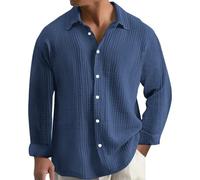 LinRim Camicia da Uomo a Maniche Lunghe, Taglie Forti, in Muschio Button Down, Leggera, Camicia Estiva Casual, Comoda, Traspirante, Camicia da Spiaggia, Camicia per le Vacanze, Blu scuro, 4XL