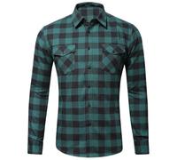 LinRim Camicia da uomo per il tempo libero, a quadretti, a maniche lunghe, in cotone, traspirante, con tasca sul petto, per attività all'aria aperta e, verde, XXL