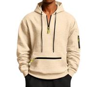 LinRim Felpa con cappuccio da uomo a maniche lunghe, in tessuto a nido d'ape, mezza cerniera a 1/4, con tasche con cerniera, traspirante, slim fit, sport, idea regalo, giallo chiaro, S