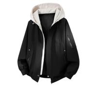 LinRim Giacca per le mezze stagioni da uomo, 2 in 1, con cappuccio, casual, bomber, giacca a vento, giacca sportiva, giacca da corsa, giacca da pilota basica, giacca per il tempo libero, con tasche